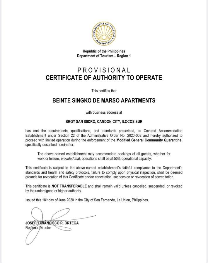 Beinte Singko De Marso Apartments Candon ภายนอก รูปภาพ